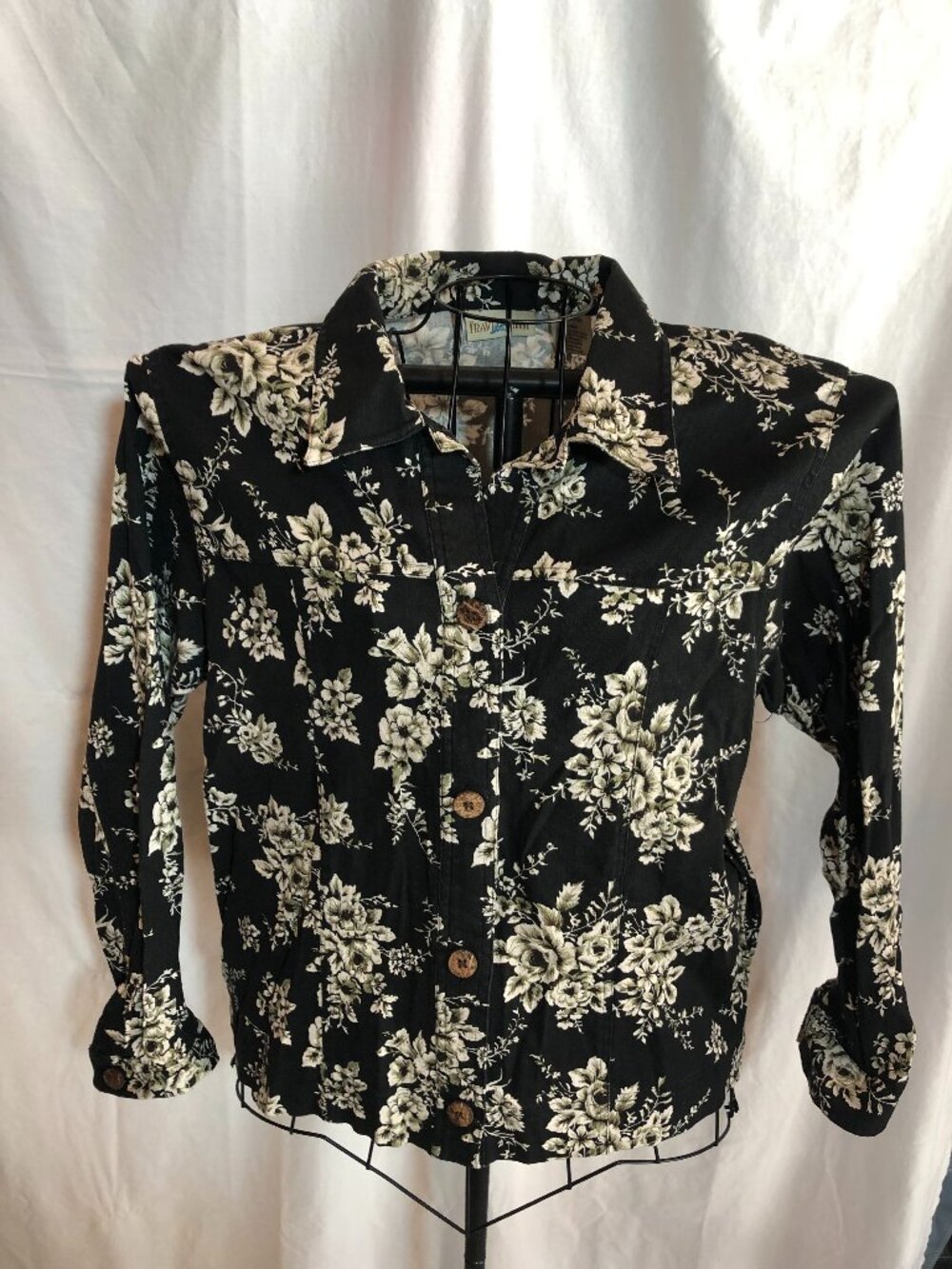 TravelSmith LARGE Black Floral Long Sleeve Blouse 21" Pit to Pit